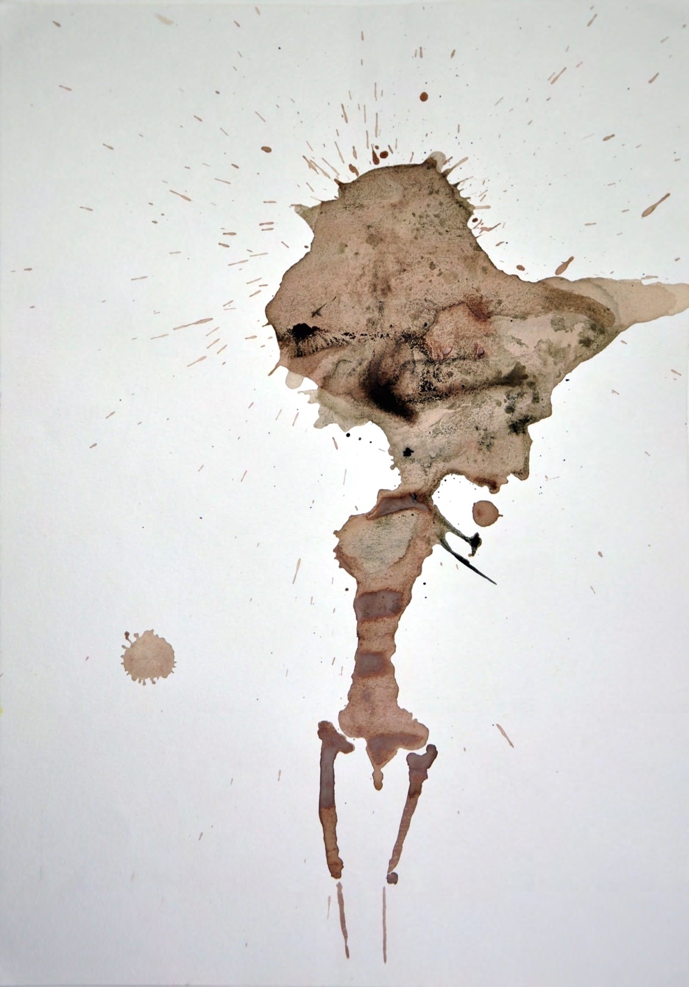 Small brown figure formed from wine stains and ink splashes.